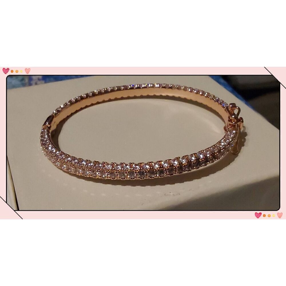 Stunning 18K Rose Gold Plate Pave Diamond Simulant Bangle Bracelet